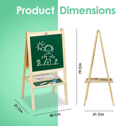 2 in 1 Wooden White Dry Erase Easel Board and Chalkboard | With Marker, Duster & Chalk | For Kids