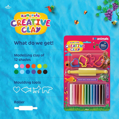 Pidilite Rangeela Creative Clay Pack | 12 Shades | With Moulding tools & Roller