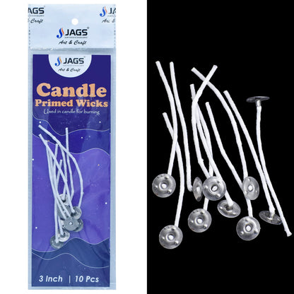 Candle Primed Wicks | 3 Inch |  Pack Of 10 | Candle Making Accessories