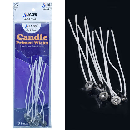 Candle Primed Wicks | 5 Inch |  Pack Of 10 | Candle Making Accessories