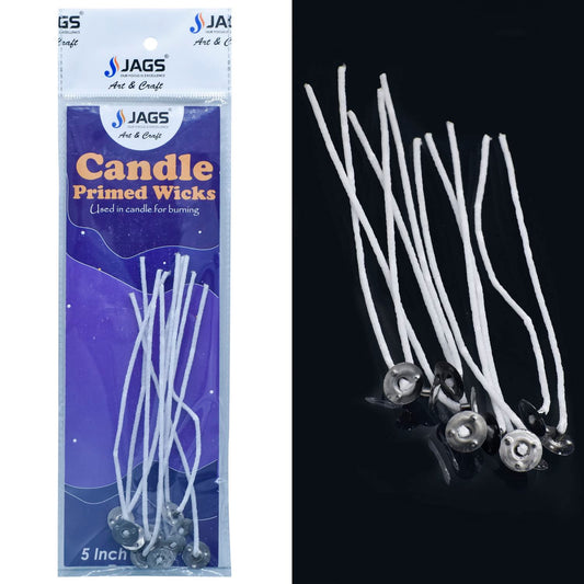 Candle Primed Wicks | 5 Inch |  Pack Of 10 | Candle Making Accessories