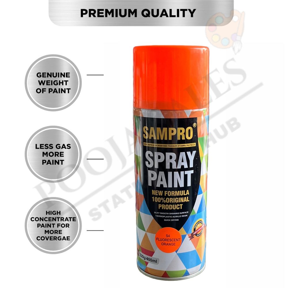 Spray Paint | Fluorescent Orange | DIY, Quick Drying with Gloss Finish | 400ml