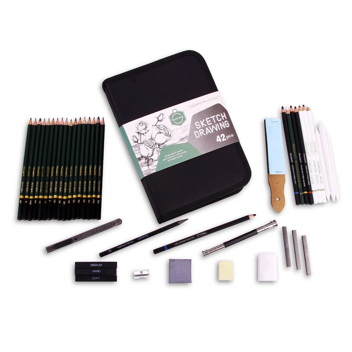 Sketching Pencils Drawing Kit | 42 Pcs | Zippered Carrying Case