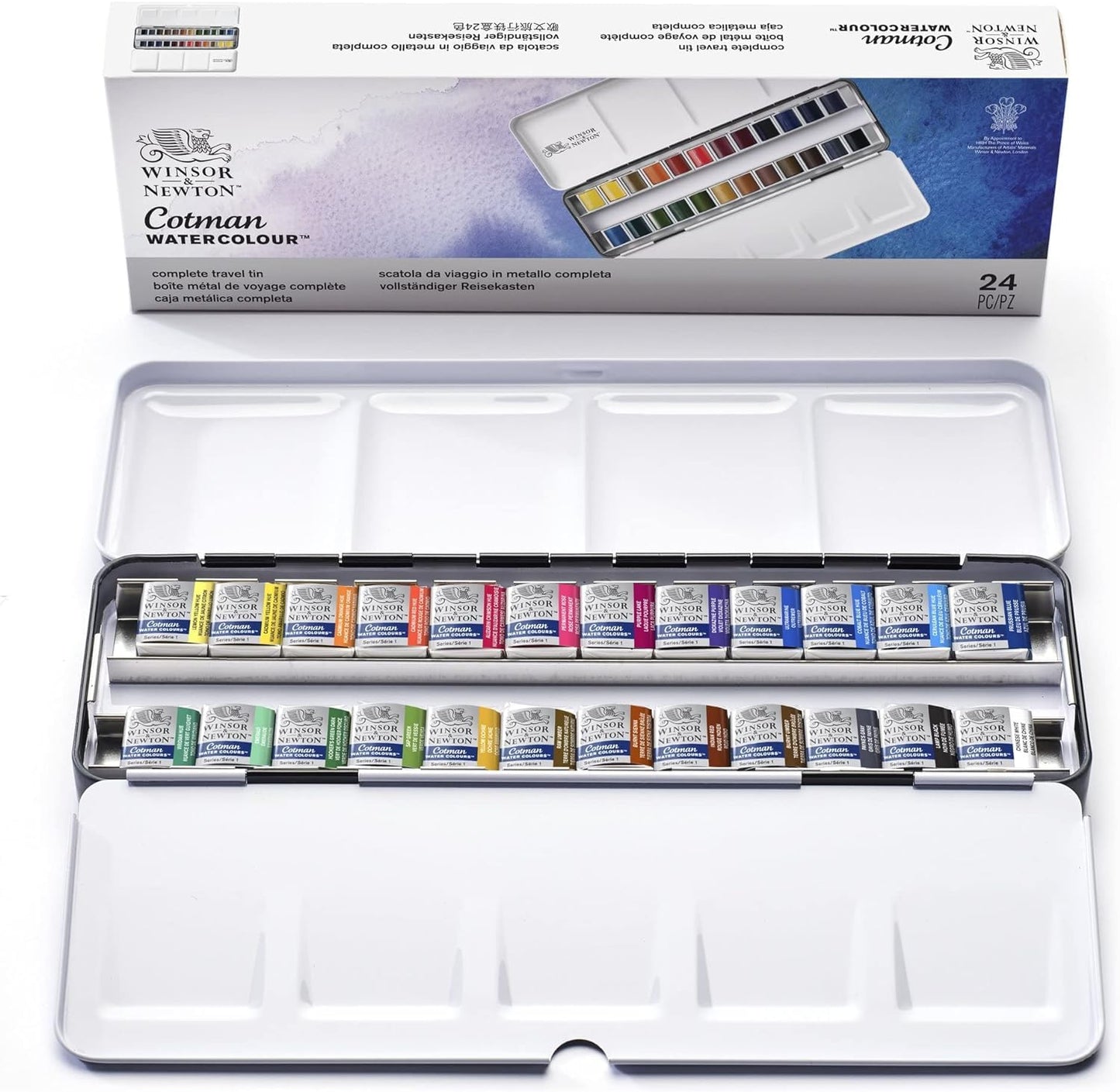Winsor & Newton Cotman Water Colour Metal Box - 24 Half Pens (Multicolor)