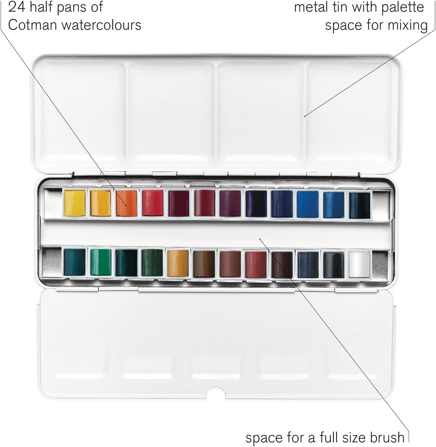 Winsor & Newton Cotman Water Colour Metal Box - 24 Half Pens (Multicolor)