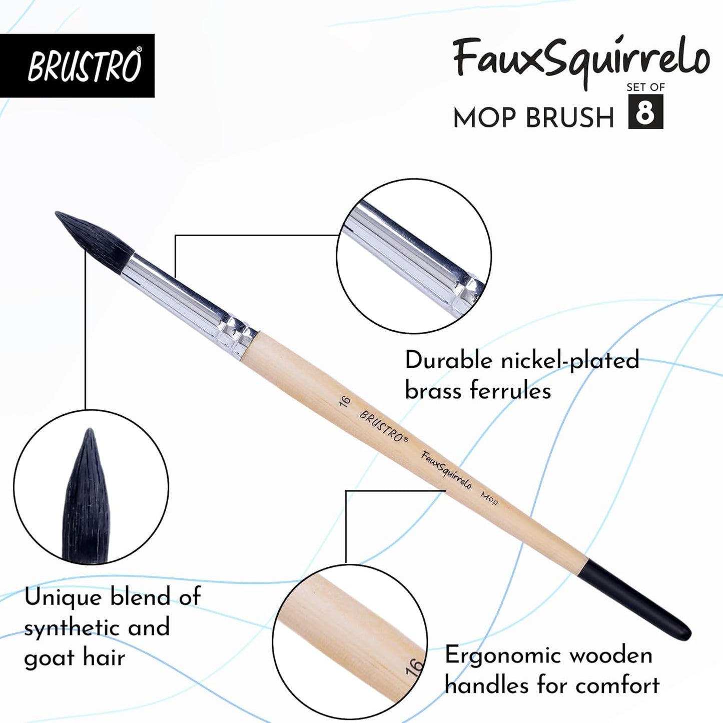 BRUSTRO Faux Squirrelo Mop Brush | Round, Set of 8